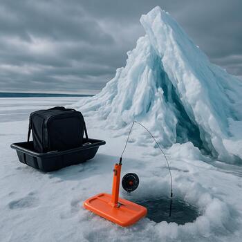 Far ridge ice fishing kit with wide sled and packed shelter