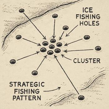 Hand-drawn hole cluster map with three marked spots and depth notes