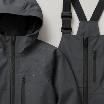 Outer shell jacket and bibs hanging ready by the door