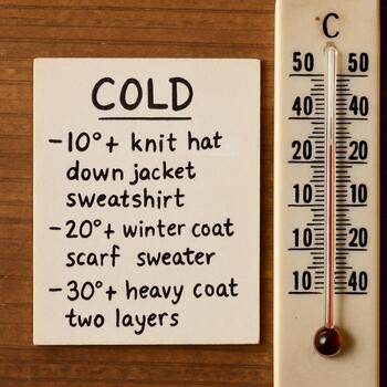 Small temperature scale card with notes for different ice fishing layers