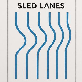 Printed layout page with sled lanes marked in blue