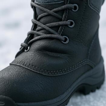 Close view of boots showing a mark where laces pressed too hard