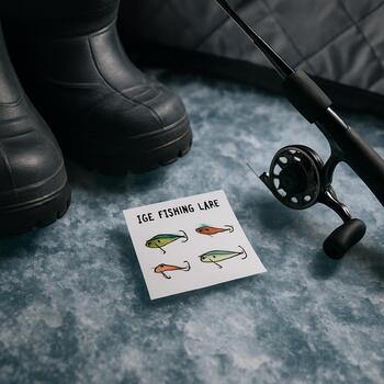 Small layout card resting on the floor with boots and rod nearby