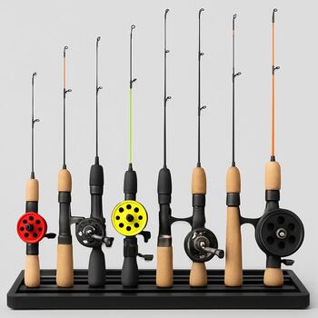 Tray with several short ice rods lined up over dark ice